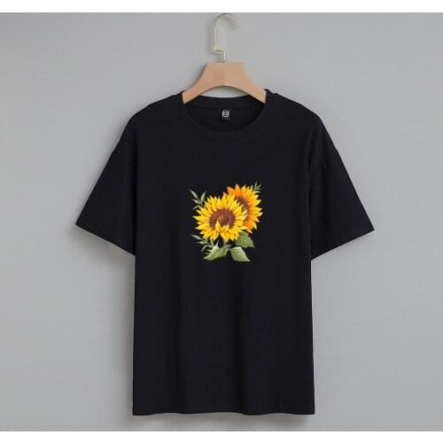 Sunflower T Shirt Women Cotton Short Sleeve 90s Ulzzang Aesthetic Shirt Lady Korean Vegan T Shirts Oversized Streetwear Feminino