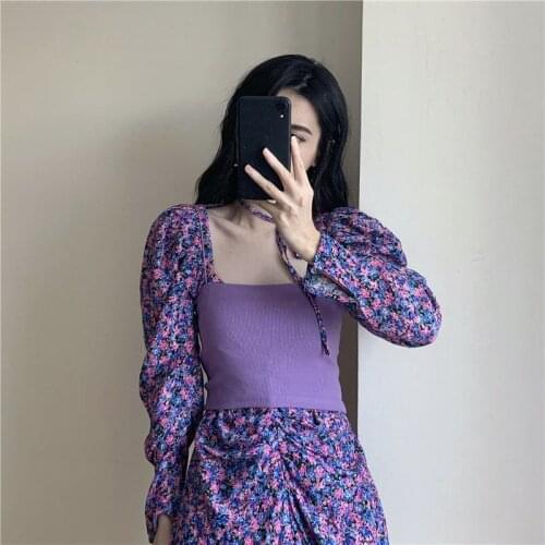 Woman Dresses Korean Style Floral Dress Small Sling Vestido De Mujer Femme Robe