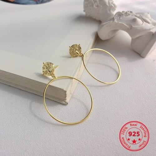 Korea Hot Style Pure 925 Sterling Silver Earrings for Women Delicate Fashion Gold Plated Hoop Earrings Jewelry