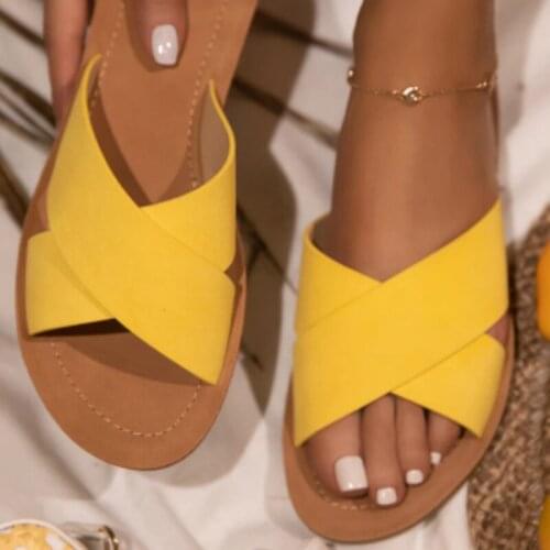 Woman Slippers 2020 Summer Cross Tied Casual Flat Open Toe Shoes Hollow Out Light Non-slip Beach Flip Flops