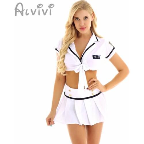 Alvivi Women Policeman Cosplay Costume Temptation Cheerleading Uniform Car Model Flight Attendant Role Play Costume Uniform