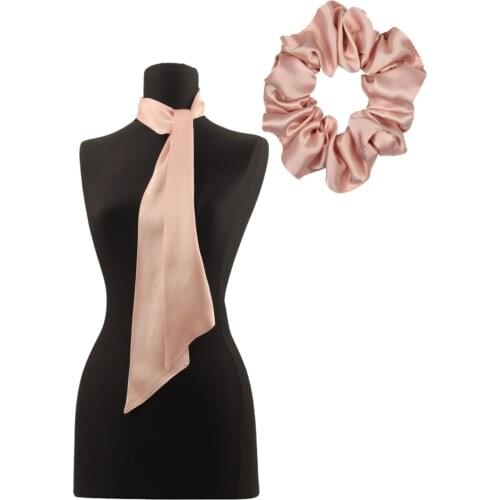 Womens set Silk Satin Scarf Powder Pink Scarf + Oversized Buckle 10 / 135cm Hair clasp Headband Shawl Accessories