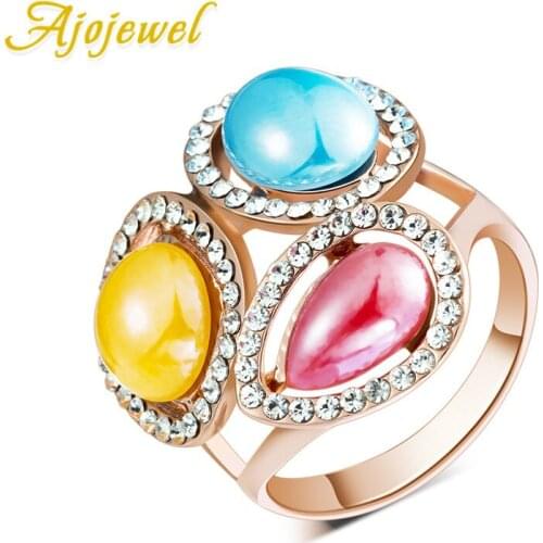 Ajojewel Colorful Style High Quality Shinning Resin And Small White Crystal Ring For Women Nice Christmas Gift