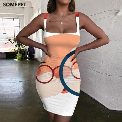 SOMEPET Santa Claus Dress Women Painting Vestido Sexy Funny Bodycon Dress Novel Halter Sleeveless Womens Clothing Mini Evening