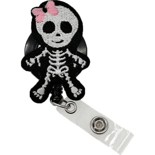 100pcs/lot Free Shipping Retractable Lovely Skull Badge Reel Felt Nurse Gift ID Name Badge Holder