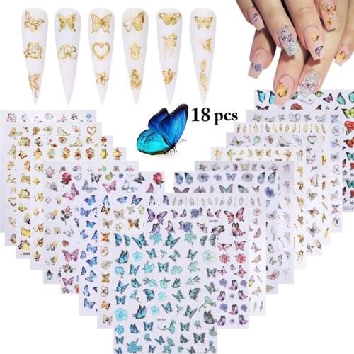 18 Sheets Kapmore Colorful Butterfly Nail Decals Waterproof Fingernail Stickers Manicure Decals 3D Butterfly Nail Art Decals