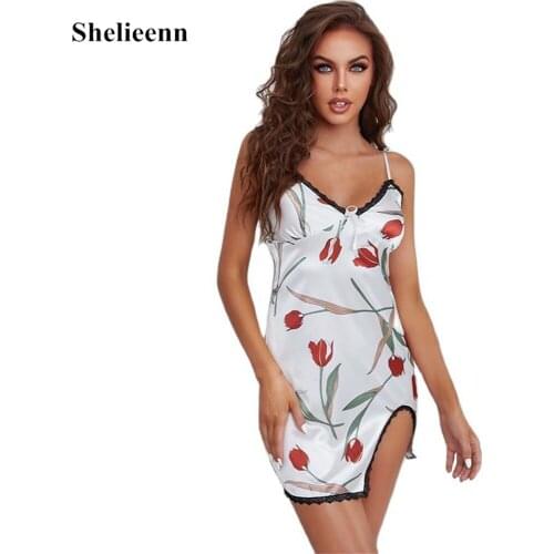 2021 Summer Sleepwear Women Sexy Satin Night Dress Sleeveless Nighties V-neck Nightgown Women Nightdress Nightwear For Ladies