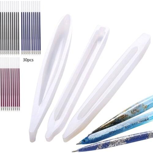 3Pcs Ballpoint Pen Silicone Resin Molds With 30Pcs Refills Epoxy Resin Art Craft