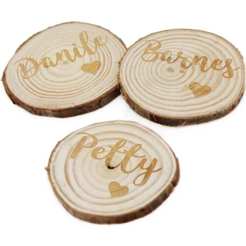 50 pcs Personalized Nature Wood Table Place Name Cards Engraved Log Slices Discs Crafts Wedding Centerpieces Decor Party Seats