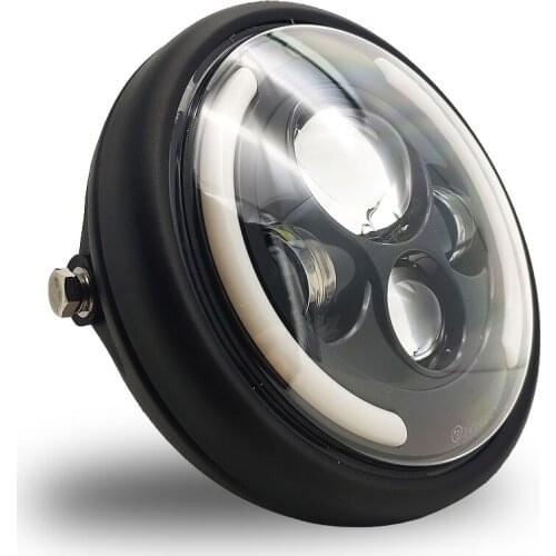 7.5Inch LED Headlamps with Halo Ring Amber Turn Signal For Harley Honda Cafe Racer Bobber 7.5" LED Motorcycles Headlight