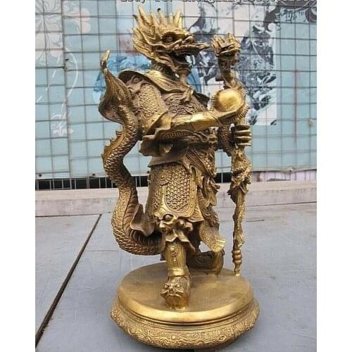 Free shipping 43cm / 27cm Chinas Seiko carving pure brass east sea dragon king statue Wholesale price 50