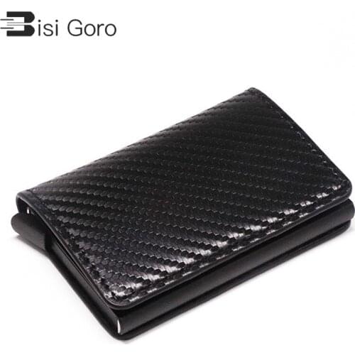 BISIGORO Carbon Fiber Card Holder Wallets Men Brand Rfid Black Magic Trifold Leather Slim Mini Wallet Small Money Bag Male Purse
