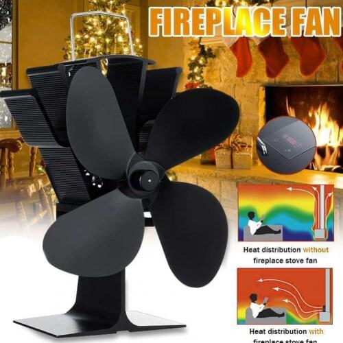 Household 4-Blade Fireplace Fan Thermal Power with Digital Temperature Display Thermal Power with Digital Temperature Display
