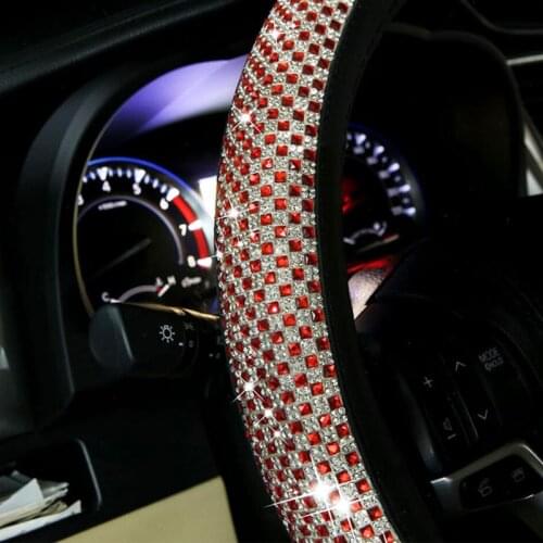 Crystal Leather Car Steering Wheel Covers Case Diamond For Women Ladies Steering Wheel Sleeve Universal Auto Handlebar Covers