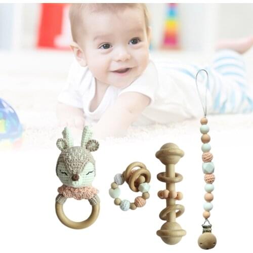 Baby Pacifier Clip Chain Newborn Dummy Holder Teething Bracelet Crochet Elk Soother Toy Infants Rattle Teether Gifts