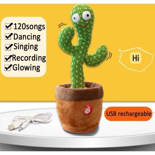 Kids Cactus Plush Toy 120 Songs Rechargeable Electronic Shake Dancing Glowing toy Funny Singing Cactus Early Education Toys Gift