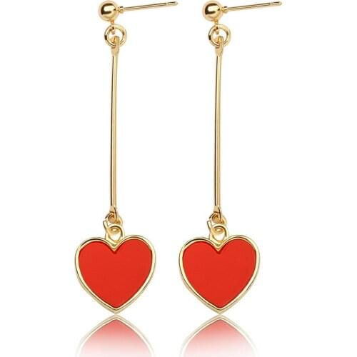 Red Black Heart Long & Short Pendant Golden Dangle Earrings Women Drop Earrings