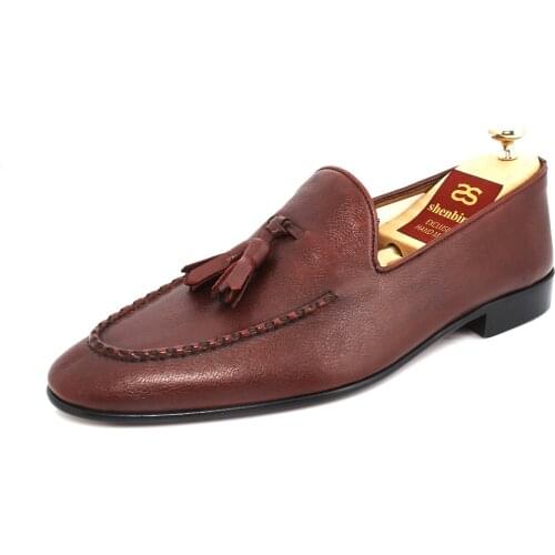 SHENBINs Exclusive Leather Sole Burgundy Tassel Loafers, Shenbins Casual Handmade Footwear
