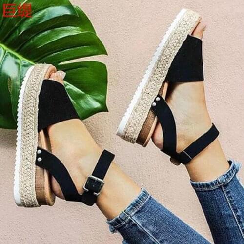 Cane Espadrilles Wedges Shoes Women High Heel Sandals Summer Shoes 2019 Flip Flop Chaussures Femme Platform Sandals Plus Size 43