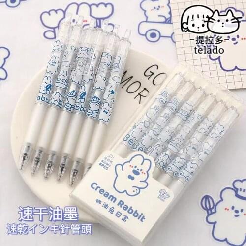 6pcs/lot 0.5mm Black Gel Pen Press Type Writing Cream Rabbit Sketch Kawaii School Stationery Supplies