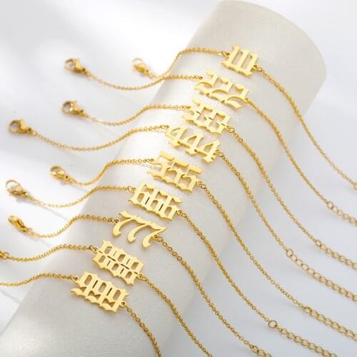 Gothic Angel Number Anklets For Men Women Gold Stainless Steel Devil 111 222 333 Ankle Bracelet Minimalist Birthday Jewelry Gift