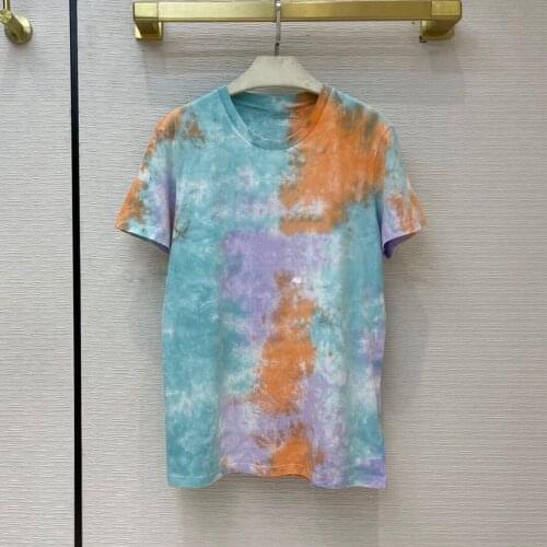 Gradient Fashion high street tie dyeing Print For Women 2021 Summer New O-neck Short Sleeve Cotton Loose T-shirts Tops