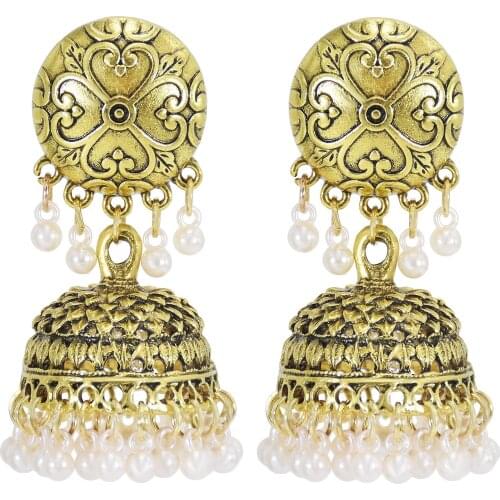 Indian Jhumka Drop Earrings for Women Oxidized Silver Color Pearl Tassel Statement Earring Bridal Wedding Party Jewelry Gift