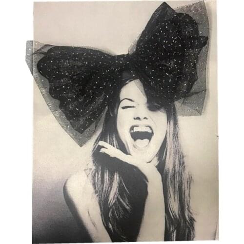 Fine Black Bow Lace Beauty Girl Patches Sew On Sequins Beaded Applique for Jackets Jeans Bags Shoes Beading Appliques