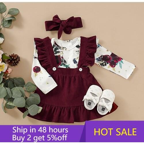 Toddler Baby Girls Long Sleeve Floral Romper Bodysuit+Suspender Outfits Fashion Long Sleeve O-neck ropa niña Winter