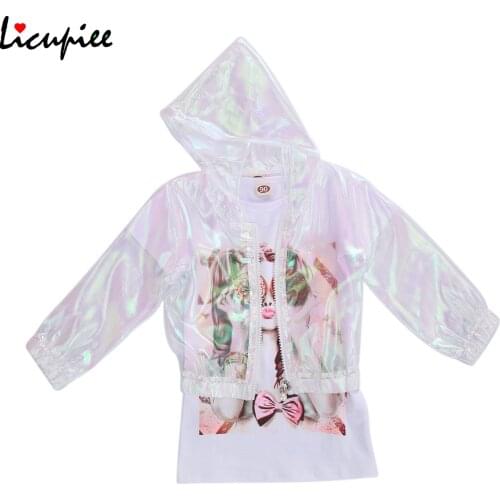 Girls Skirt Two Piece Suit Fashion Transparent Sun Protection Jacket and Character Pattern T-shirt Dress 1-9 Years