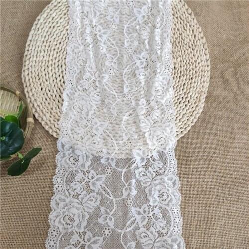Fashionable 17CM wide flower stretch lace satin lace Decorative African lace fabric white lace sewn E3081