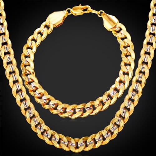 Men Jewelry 9MM Bracelet Statement Necklace Set Gold Color Big Chunky Chain Jewelry Set New NH1949