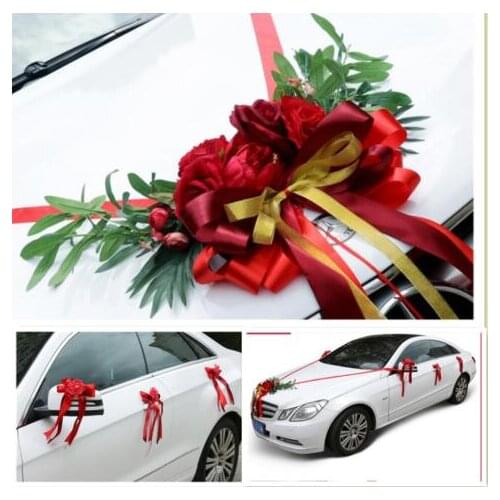 Romantic Style Heart-shaped Wedding Car Decoration Flowers Set Wedding Decorative Simulation Car Wedding Rose Flowers