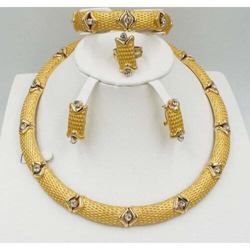 2020 New Fashion Dubai gold Jewelry Sets rings for women Nigerian necklace African Beads wedding jewelry