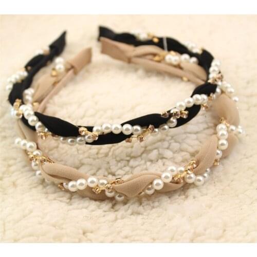 NEW Fashion Luxurious Pearls Rhinestone Hair Hoop Headband Hairband for Women Girls Gauze Hair Band Hair Accessories