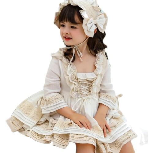 Original Design Spanish Style Childrens High-End Three-Quarter Sleeves Ruffled Square Collar Lolita Princess Dress