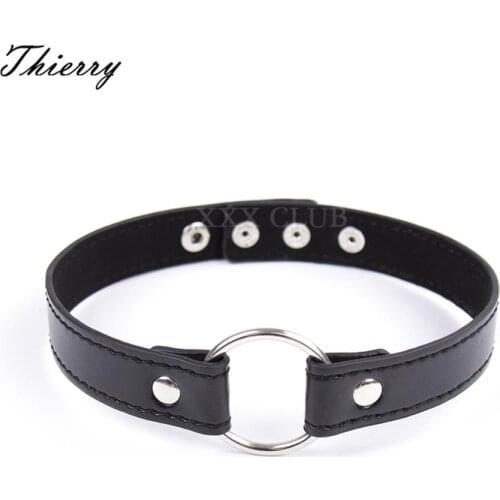 Thierry Black leather slave collar with O-ring, bondage restraint collar for couples role play,adult sex collar adjustable