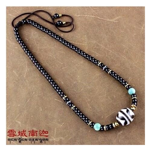 Fengshui Tibetan Dzi Cholers Necklace Tiger Tooth Pettern Daluo Dzi Bead and Coconut shells Fashion Fine Jewelry
