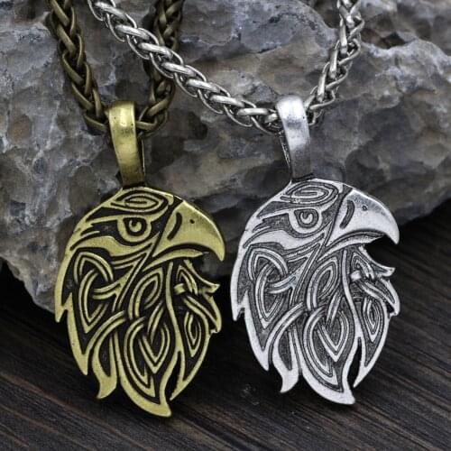 Valknut Viking Huginn Odin Raven Amulet Pendant Necklace Large Size Metal Chain