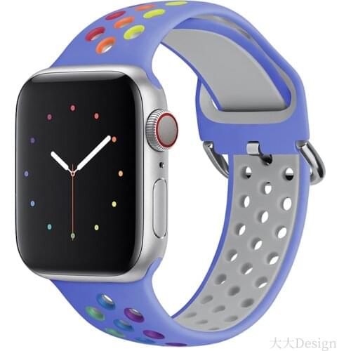 Double Color Breathable Silicone Strap For Apple Watch band 44mm 40mm 38mm 42mm Sport wrist bracelet iWatch serie 5 4 3 SE 6