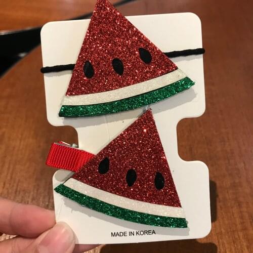 2PCS/Set Elastic Hair Bands Fruit Watermelon Rubber Ropes Shining Pineapple Hair Pins Girls Head Wear Hair Clips