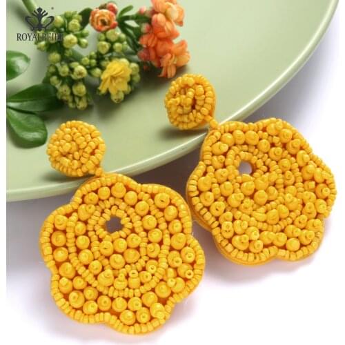 ROYALBEIER Bohemia Drop Beads Earrings Jewelry Big Pendientes Woman Statement Handmade Bohemian Beaded Earrings Dropshipping