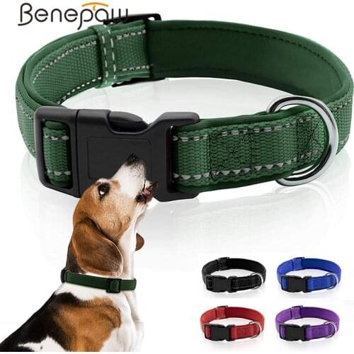 Benepaw Reflective Dog Collar Durable Comfortable Soft Neoprene Padded Adjustable Solid Puppy Pet Collar For Small Big Dogs