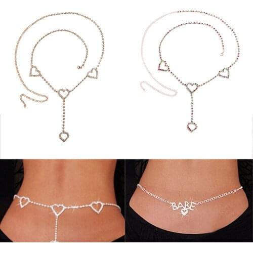 Vintage Flash Drill Heart Waist Chain Women Cute Bling Bling Night Club Disco Belt Rhinestone Heart To Heart Belts Body Jewelry