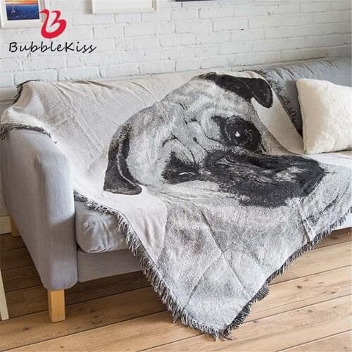 Bubble Kiss Gray Knitting Blanket Dog Pattern Cotton Blankets For Beds Home Sofa Towel Throw Blanket Portable Shawl Nap Blankets