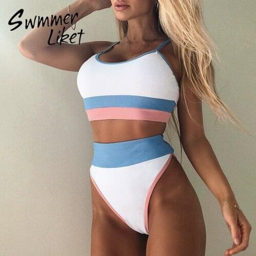 Color block swimwear female Bandeau swimsuit women High waist bikini 2020 Sports bathing suit Sexy bikinis 2020 mujer beach wear