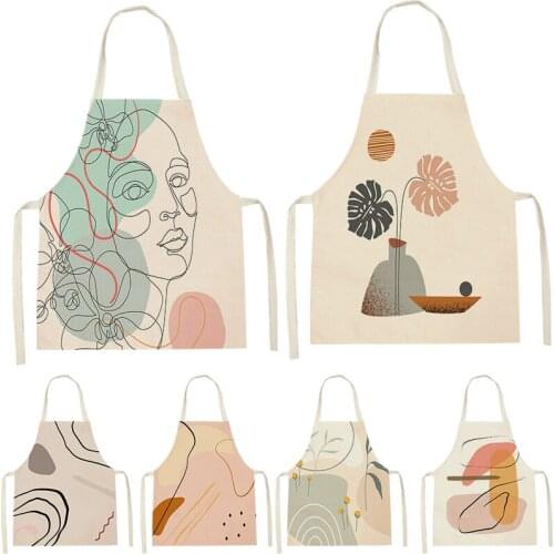 Nordic Style Pink Love Kitchen Aprons for Women Linen Bibs Household Cleaning Apron Home Waterproof Chefs Cooking Baking Apron