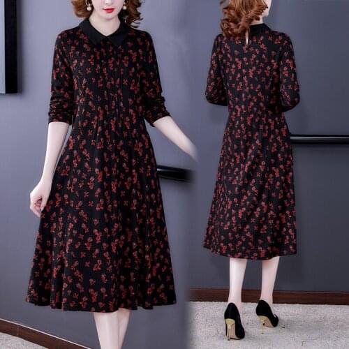 2021 Black Floral Knitting Cotton Long Sleeve Midi Dress Autumn Winter Korean Vintage Elegant Robe Women Bodycon Casual Vestidos