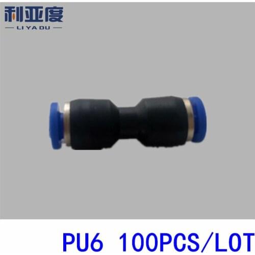 100PCS/LOT PU6 Pneumatic quick plug connection through pneumatic joint Air Pneumatic mm to 6mm PU-6