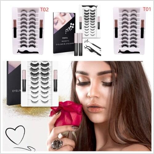 5/7/10 Pairs/Set Magnetic Eyelashes False Lashes Repeated Use Eyelashes Waterproof Liquid Eyeliner With Tweezer Makeup Set